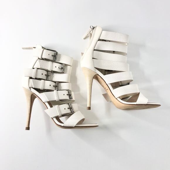 Giuseppe Zanotti Strappy Buckle White Leather Heeled Sandals 37 - Picture 6 of 10